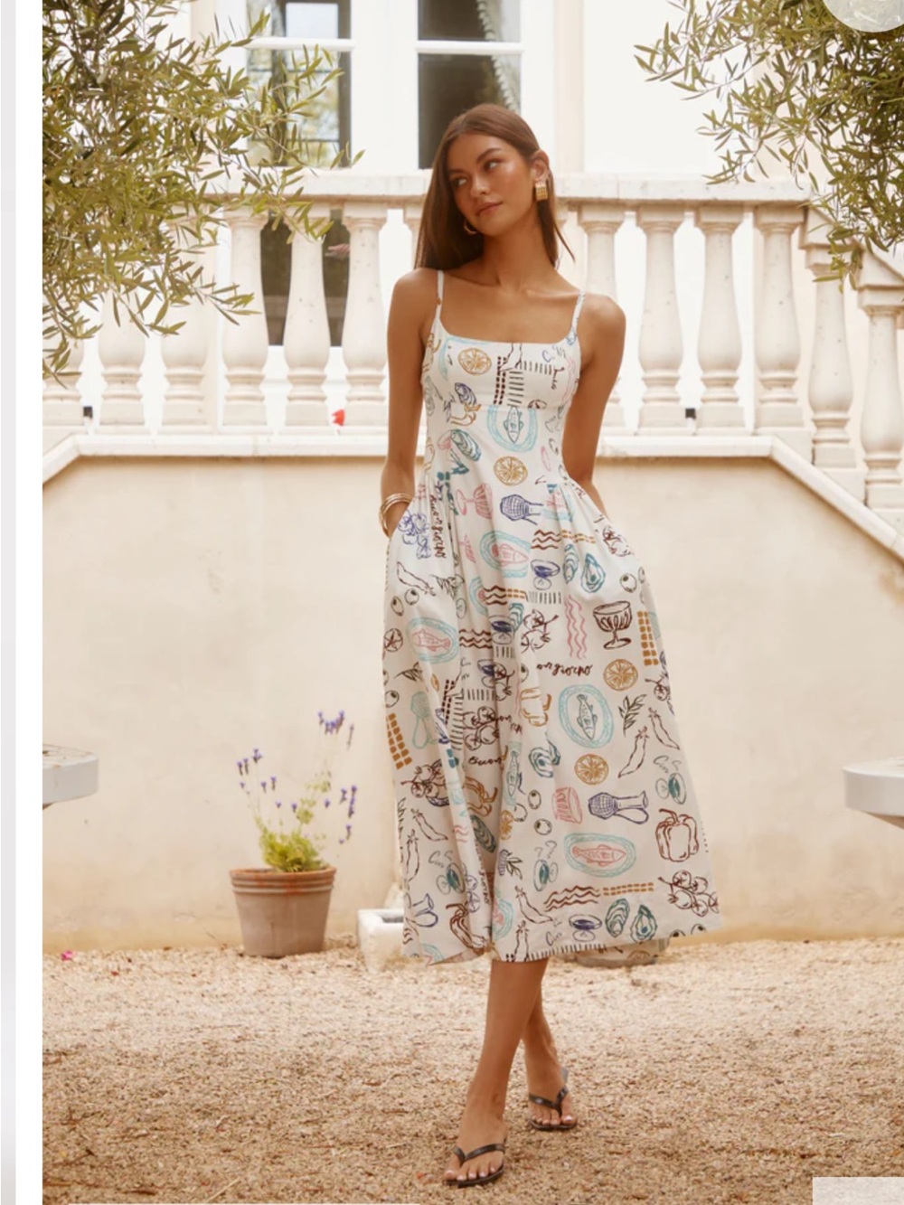 Astr White Midi Dress with Pastel Print Motifs